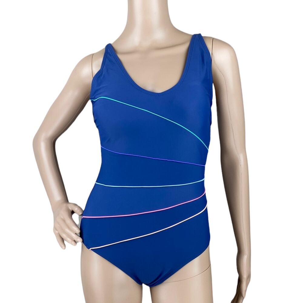 New Miss Adola Blue One Piece Built-In Padded Bra Beach Swimwear Swimsuit Size 8